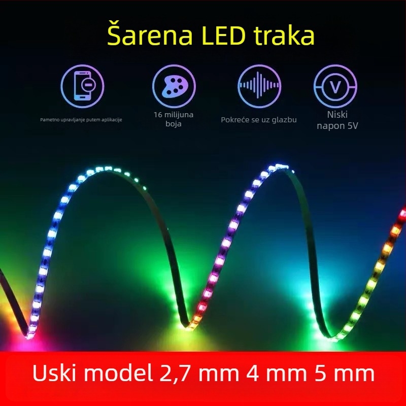 Ultra tanka 5V RGB LED traka s pojedinačnim upravljanjem, promjena boje, ambijentalno osvjetljenje, rezanje po LED-u