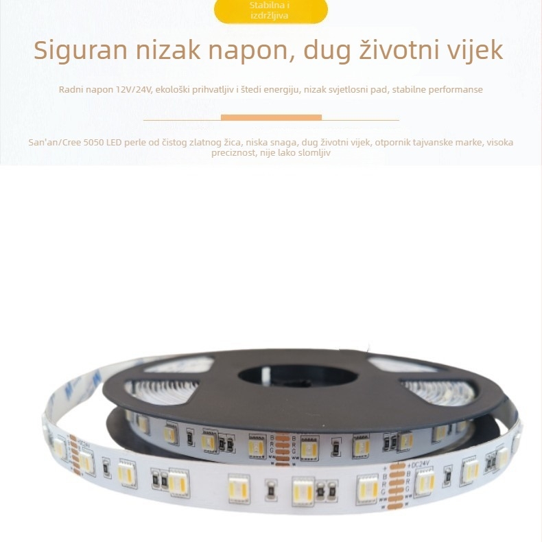 RGB CW potpuno boja fleksibilna LED traka, 5-u-1 za barove i prostorije e-sporta, ambijentalno dekorativno osvjetljenje, niska napetost