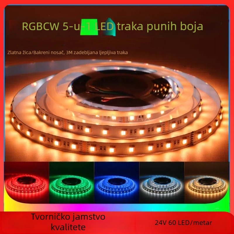 RGB CW potpuno boja fleksibilna LED traka, 5-u-1 za barove i prostorije e-sporta, ambijentalno dekorativno osvjetljenje, niska napetost