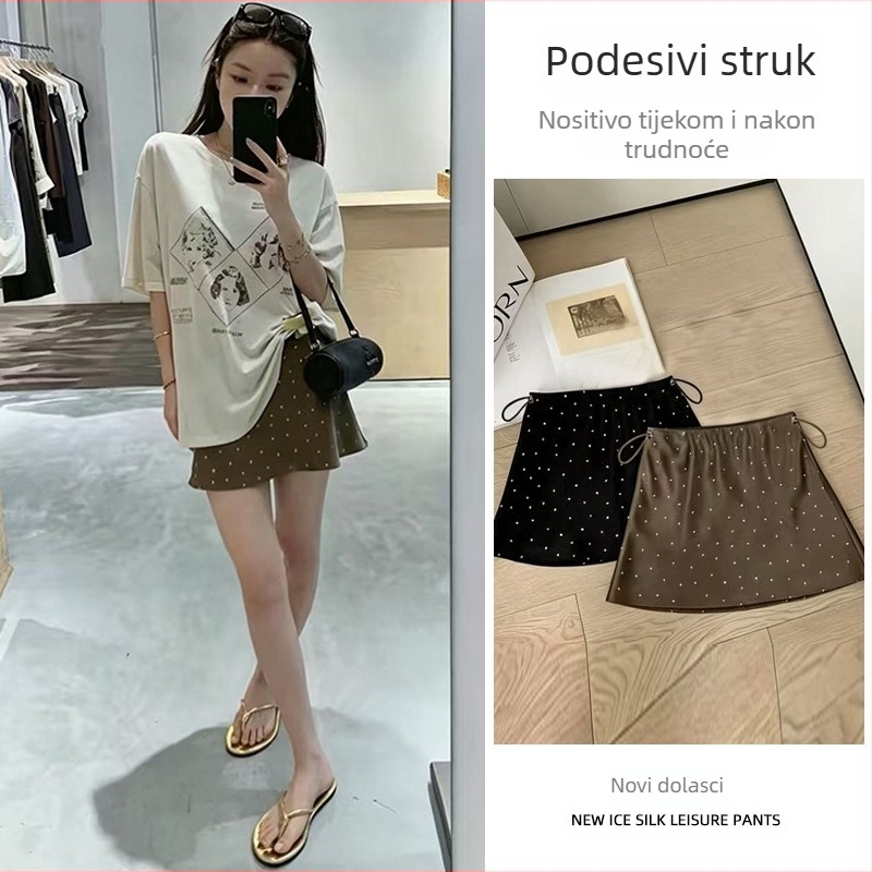 Trudnička satenska midi suknja s točkicama, A-linija