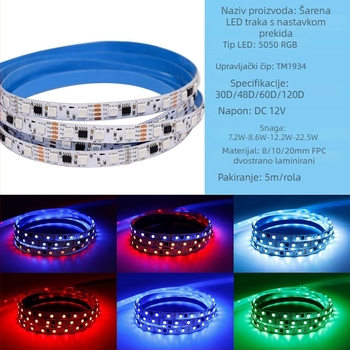 TM1934 Breakpoint Resume RGB LED traka 5050 RGB, 12V, 60 LED-ova, Programabilna za vanjsku upotrebu – inženjerski model