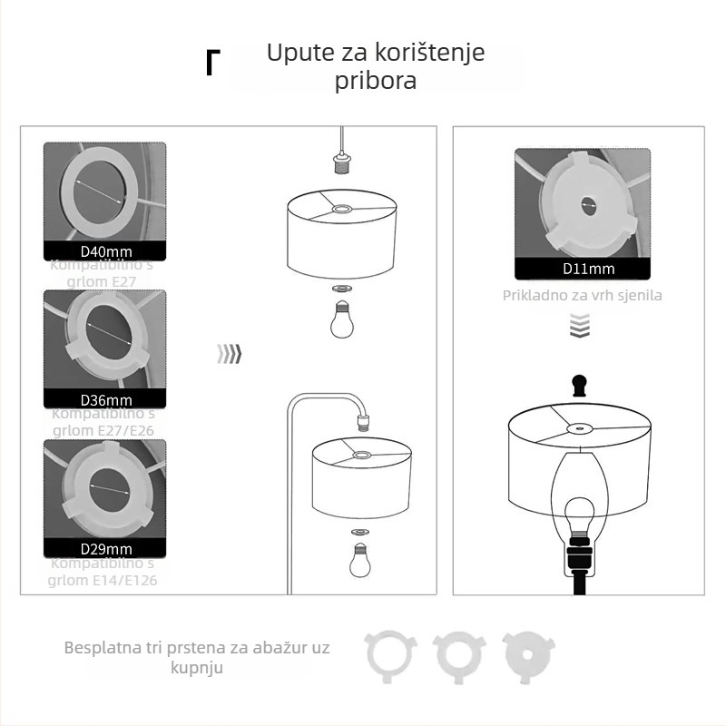 Kružni platneni abažur serije Bird za E27 podnu lampu