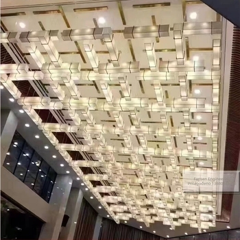 Nestandardna viseća svjetiljka s pravokutnim geometrijskim oblikom i platnenim abažurom, u novom kineskom stilu, za hotelski lobby i banketnu dvoranu
