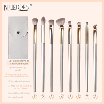 Set od 8 četkica za oči: četka za sjenilo, četka za konturu nosa, četka za eyeliner, četka za blendanje