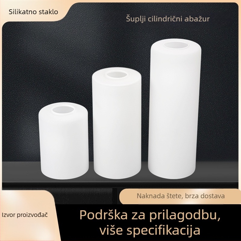 Šuplji cilindrični stakleni abažur, kratki model, bijeli završetak jade, prilagodljiv