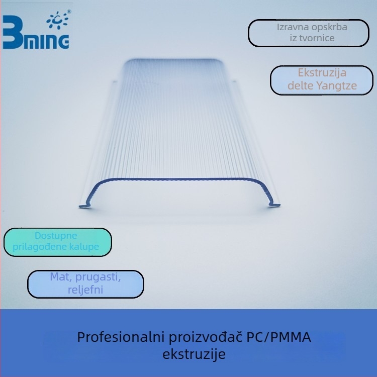 PC ekstrudirani abažur za svjetlo, proziran, U-oblik poklopac, dimenzije 65 mm, debljina 1,2 mm, model BM-013