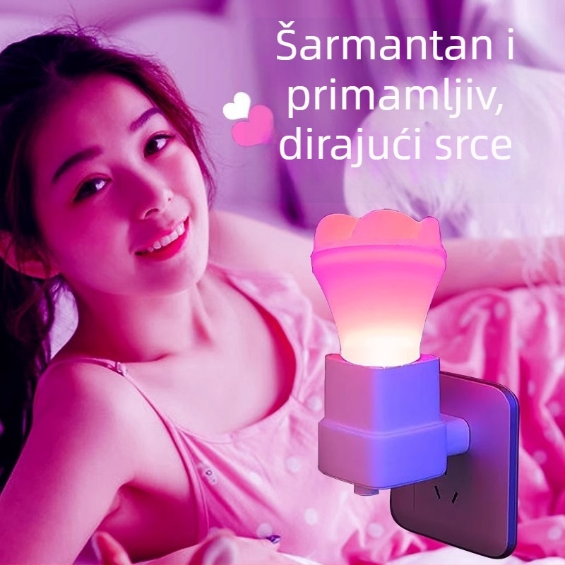 LED noćna lampica u obliku ruže sa prekidačem, priključna utičnica; boje crvena, ružičasta, ljubičasta, plava; romantična atmosfera