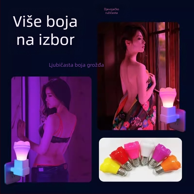 LED noćna lampica u obliku ruže sa prekidačem, priključna utičnica; boje crvena, ružičasta, ljubičasta, plava; romantična atmosfera