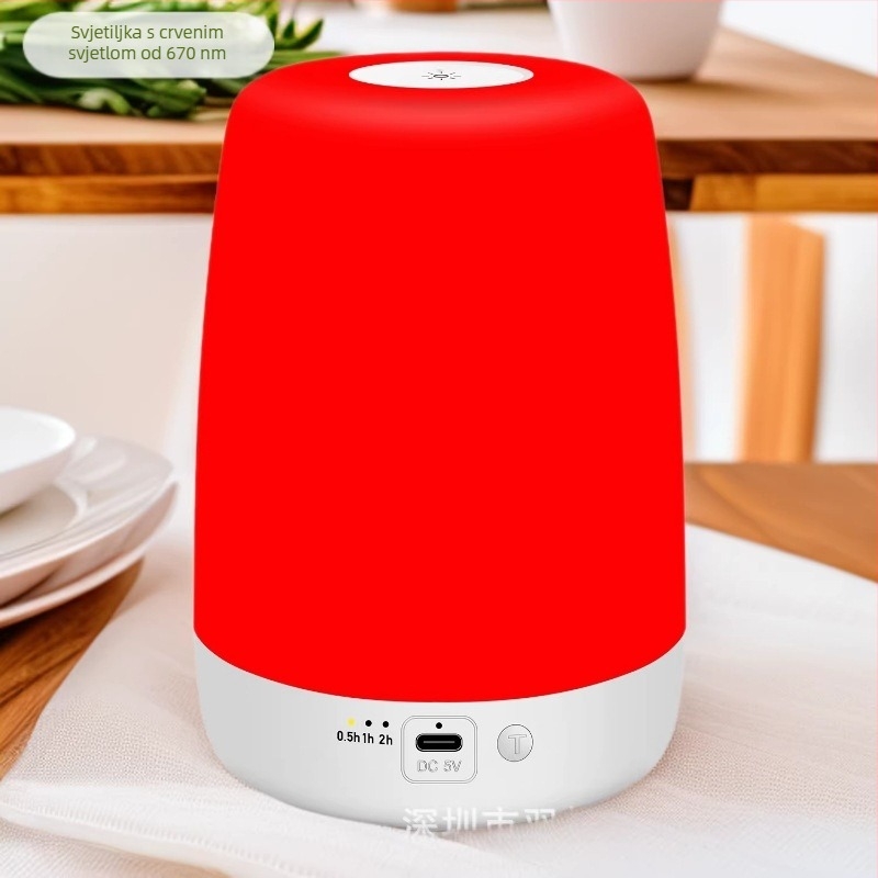 670 nm crveno LED svjetlo za stol — ambijentalna stolna noćna lampa s dodirnim podešavanjem jačine svjetla, vremenski isključivanje, USB punjiva darovna lampica