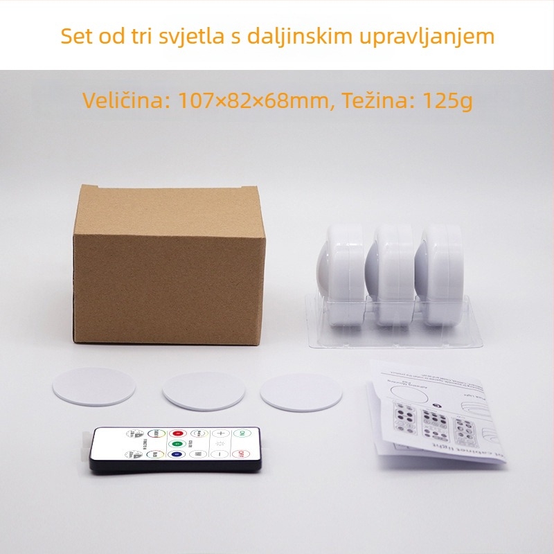 16 boja LED noćna lampica s tipkom i daljinskim upravljačem za promjenu boje, mini svjetlo za ormarić, infracrveno daljinsko upravljanje