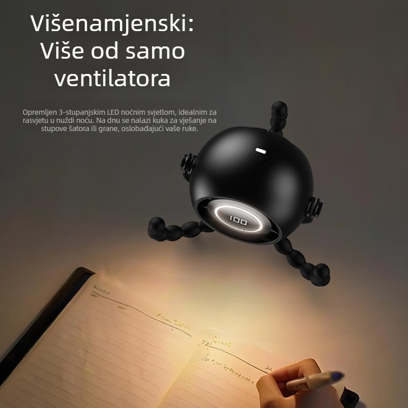 Ventilator u obliku hobotnice, USB stolni, prenosni, LED noćno svjetlo, pogodan za dječja kolica