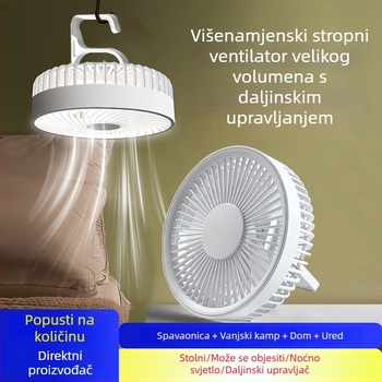 Vanjski kamping ventilator sa noćnim svjetlomom, 2-u-1, prenosni USB punjivi, može se objesiti ili postaviti.