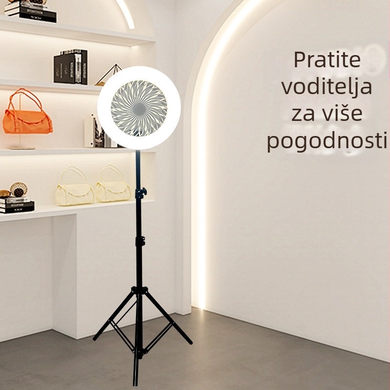 Jednostavna, moderna višenamjenska podna svjetiljka s LED osvjetljenjem, tri boje svjetla, zaštita očiju bez treperenja, prilagodljiva visina, integrirano postolje.