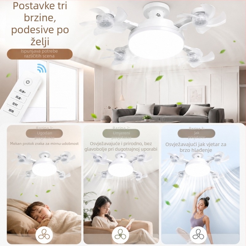 Tiši ugrađeni stropni ventilator sa svjetlom E27, daljinsko upravljanje, višefunkcionalni kućni ventilator