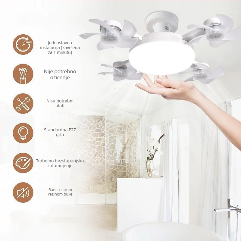 Tiši ugrađeni stropni ventilator sa svjetlom E27, daljinsko upravljanje, višefunkcionalni kućni ventilator