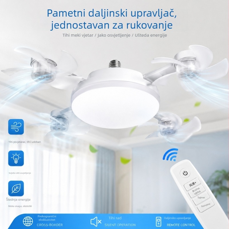 Tiši ugrađeni stropni ventilator sa svjetlom E27, daljinsko upravljanje, višefunkcionalni kućni ventilator