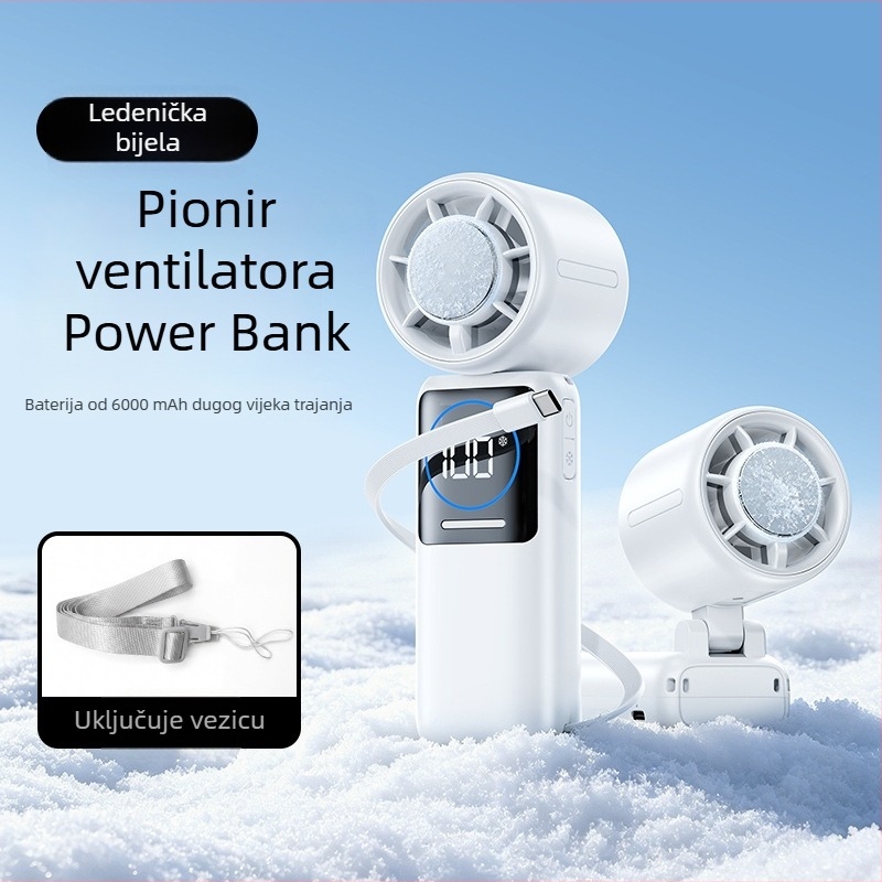 Ručni mini ventilator s hladnim paketom, tih, sklopiv, za kačenje na vrat, stolni USB punjač, prijenosno hlađenje, ugrađeni 6000 mAh aku