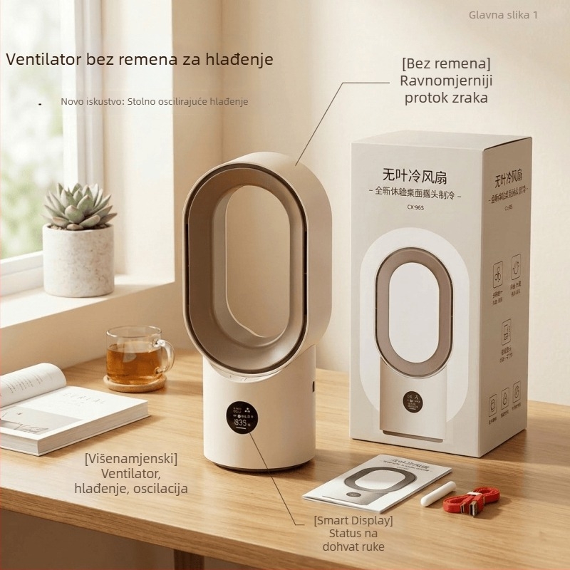 Stolni ventilator bez lopatica, kompaktan za ured ili dom, punjivi, oscilirajući