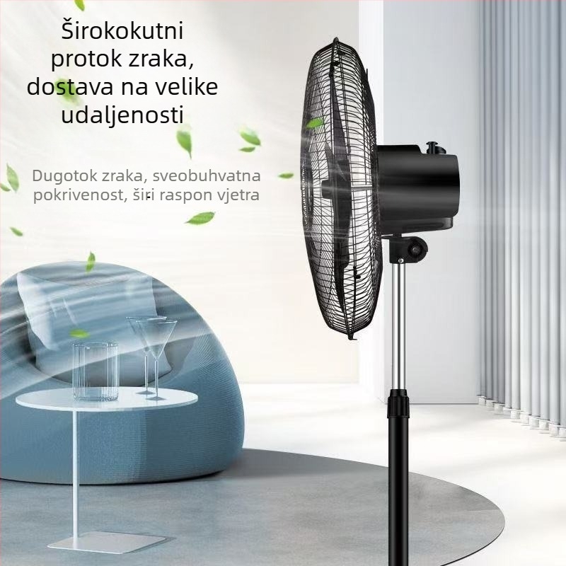 Industrijski podni ventilator, snažan električni ventilator za komercijalnu upotrebu, snažan protok zraka, visoka snaga, oscilirajuća glava, uspravni dizajn