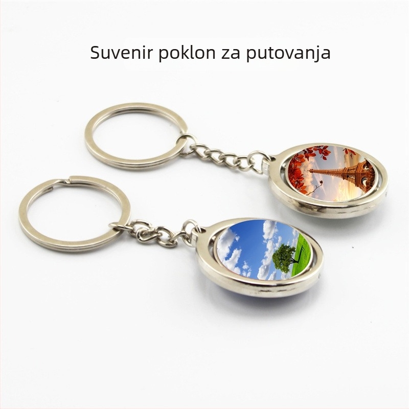 Dvostrano okretni kružni metalni privjesak za ključeve s grbom sveučilišta, prilagođeni suvenir putovanja, kulturni i kreativni dar