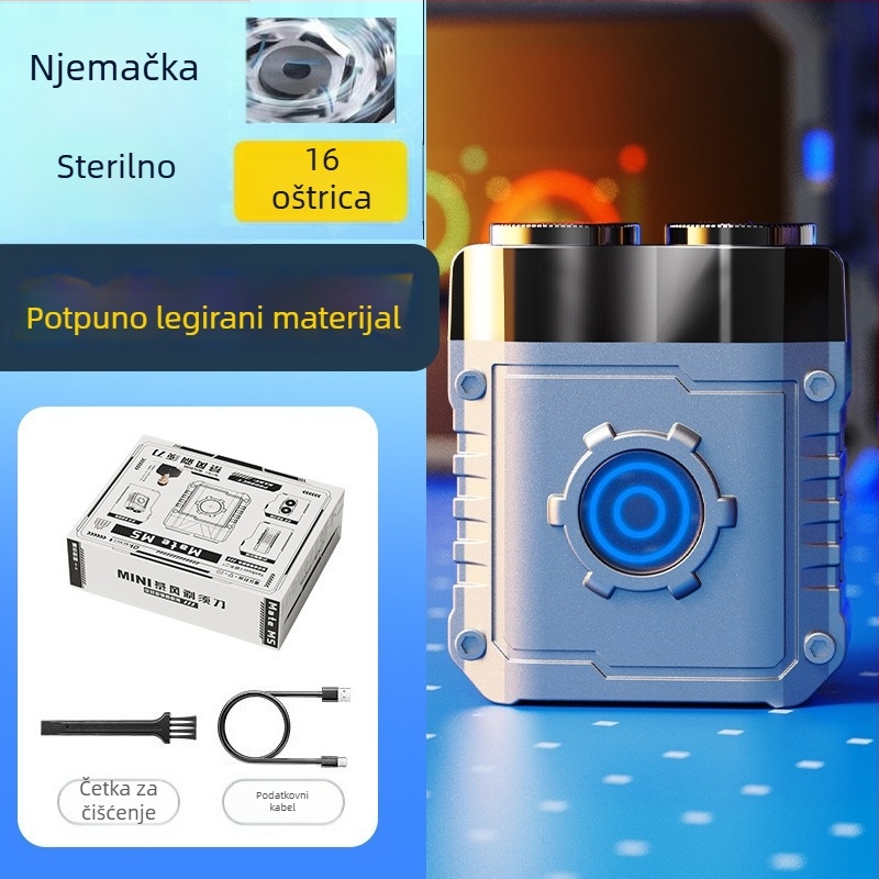 Vodootporan mini električni brijač za muškarce, putne veličine, rotirajuća dvoglava glava, kućište od aluminijske legure, mokro/suvo brijanje, punjivo