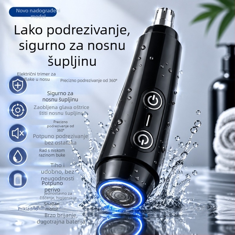 Punopunjivi električni trimer za nos, Unisex, 2-u-1, vodootporan