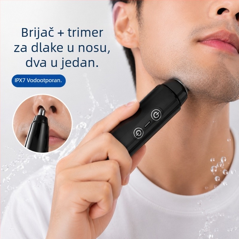 Punopunjivi električni trimer za nos, Unisex, 2-u-1, vodootporan