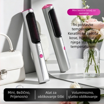 Mini bežični češalj za ravnanje i uvijanje kose za šiške – dvostruko korišten alat za styling kod kuće