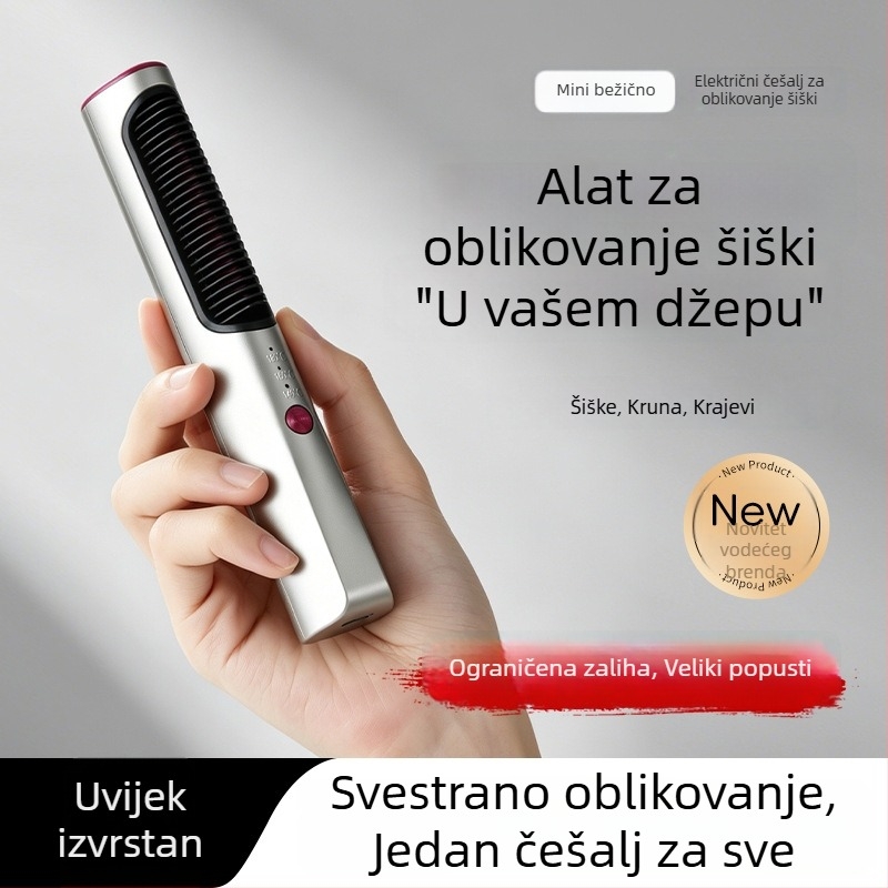 Mini bežični češalj za ravnanje i uvijanje kose za šiške – dvostruko korišten alat za styling kod kuće