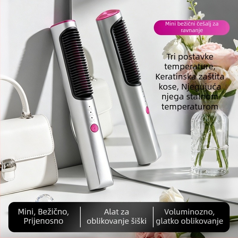 Mini bežični češalj za ravnanje i uvijanje kose za šiške – dvostruko korišten alat za styling kod kuće