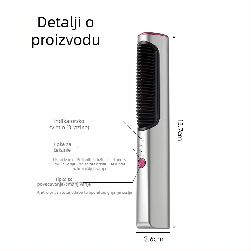 Mini bežični češalj za ravnanje i uvijanje kose za šiške – dvostruko korišten alat za styling kod kuće
