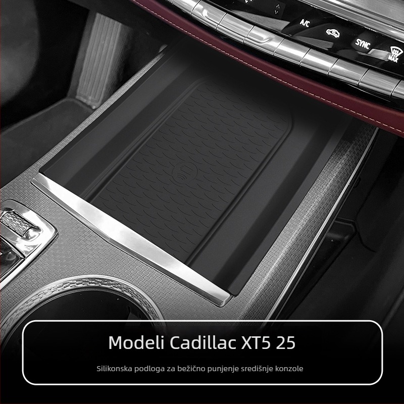 Silikonska protuklizna podlogka za bežično punjenje u središnjoj konzoli Cadillac XT5 (2025–2026), auto-dodatak prilagođen modelu