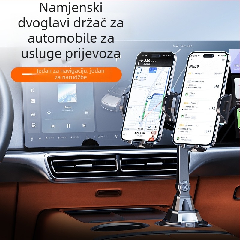 Novi držač automobila za telefon s dvostrukom glavom i dvostrukim kugličnim zglobom