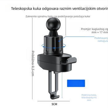 Držač za automobil za ventilaciju s klipsom, držač za navigaciju i telefon, horizontalno/vertikalno pričvršćivanje, produžni kukica, dodatak