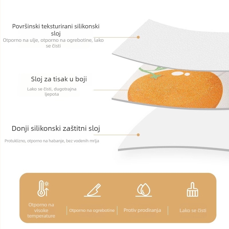 Krem boje mat za kuhinjski otok, polukružnog oblika, vodootporan, otporan na masnoće, periv, toplinski otporan, s francuskim visokim luksuznim štihom, ovalni stolnjak.