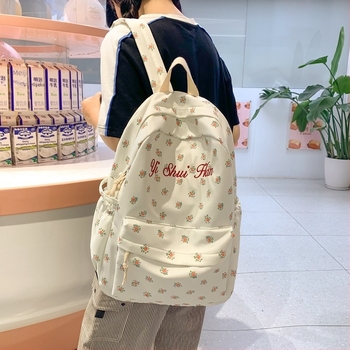 Nylon ruksak s floralnim uzorkom, velika kapacitet 20–35 L, udobne zakrivljene naramenice, za srednju školu i fakultet, može primiti 15-inčni laptop