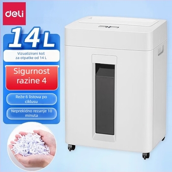 Deli 9920_ Papirna sjeckalica sa sigurnosnom razinom 4 za ured i kućnu upotrebu, proziran spremnik, snažan, reže 6 listova odjednom, 14 L