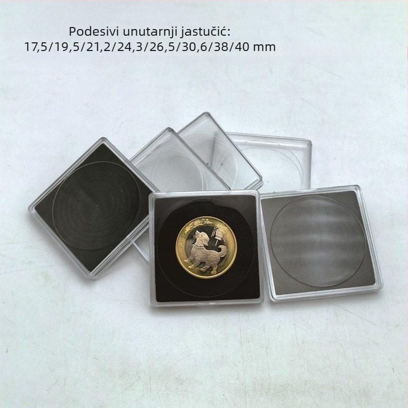Kvadratična kutija promjera 40 mm za novčiće, s prilagodljivim pregradama, uključuje kapsulu za novčiće