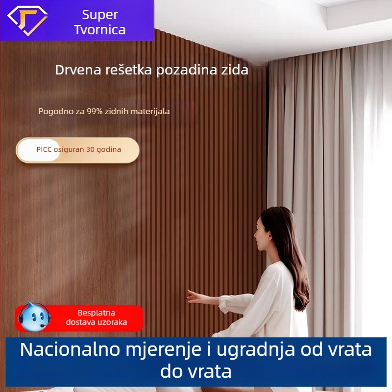 Dekorativni zidni panel boje oraha, mrežasti rešetasti dizajn za pregradnu stijenu i TV