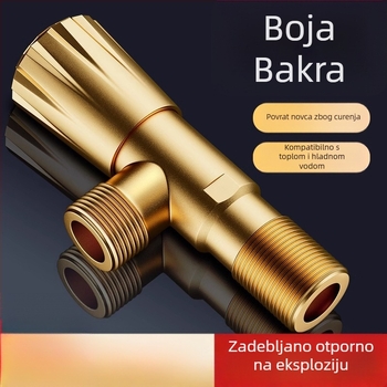 Nehrđajući čelični troputni kutni ventil za tople i hladne vode, jedan ulaz i dva izlaza