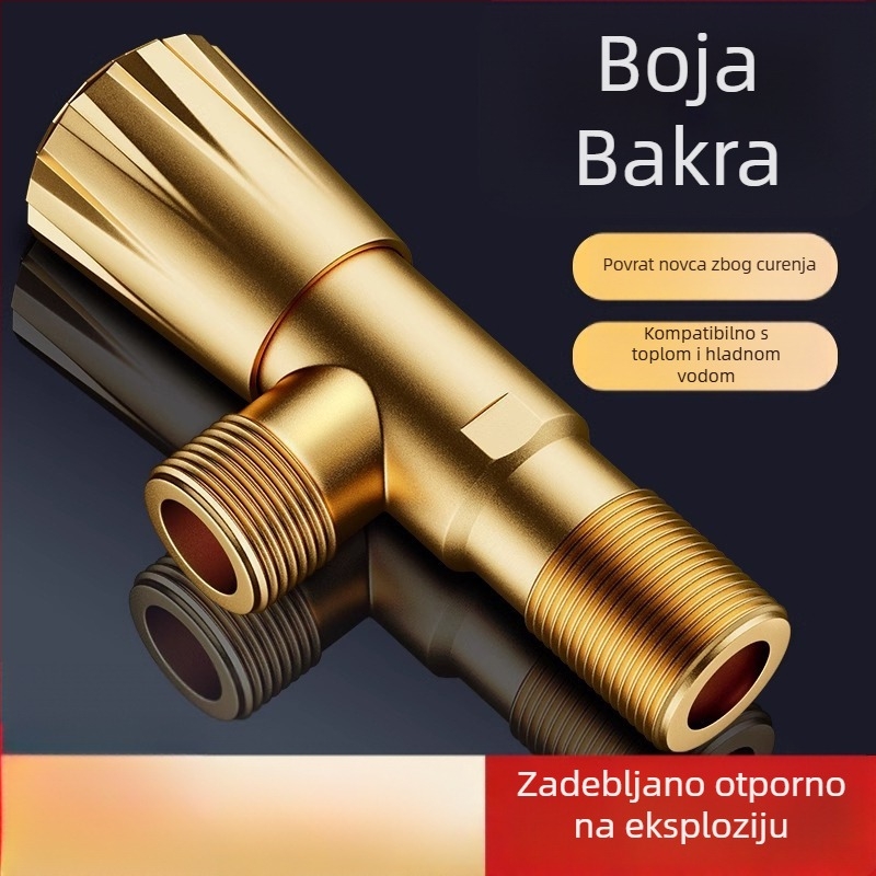 Nehrđajući čelični troputni kutni ventil za tople i hladne vode, jedan ulaz i dva izlaza