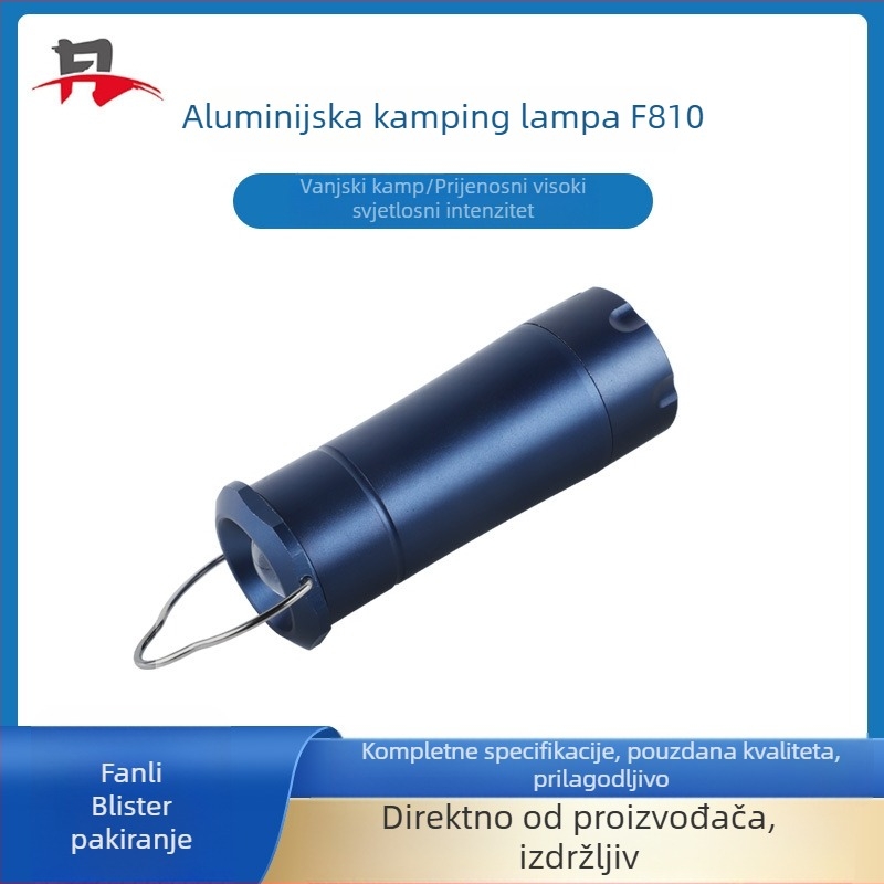 Kamping svjetiljka od aluminijske legure, model F810, s prozirnom akrilnom lećom u obliku frog-eye i latex abažurom