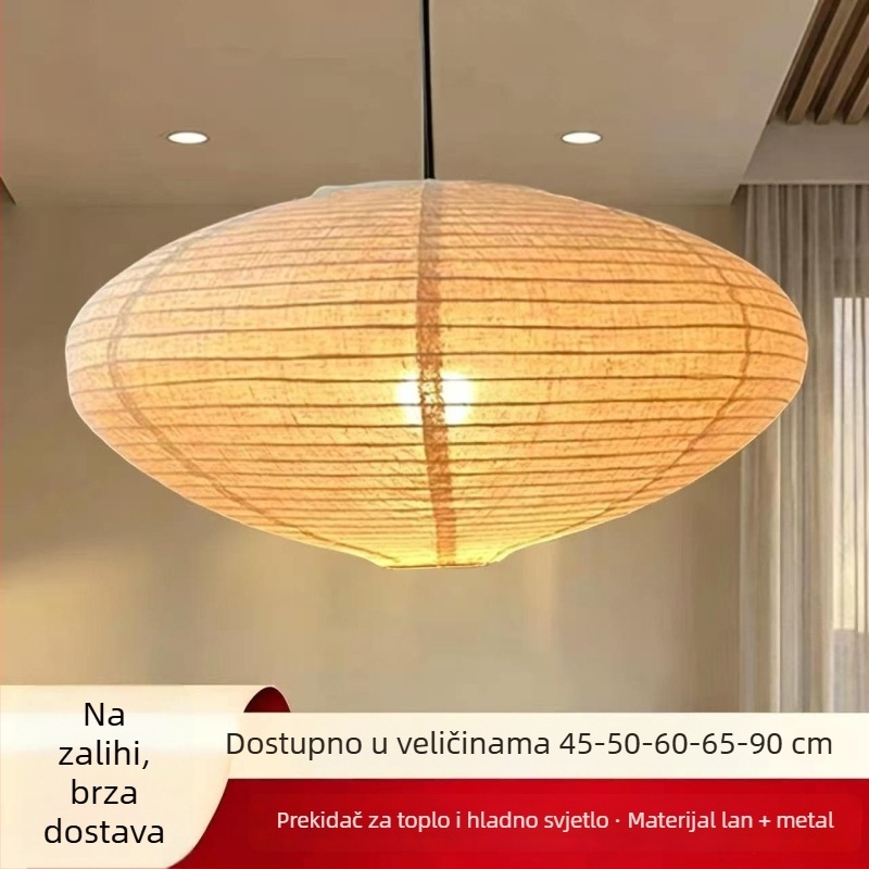 Noguchi Isamu lanena viseća svjetiljka – japanski Wabi-Sabi stil za loft, blagovaonicu i dnevni boravak, okrugla/ovalna sjenila, topla i hladna svjetlost