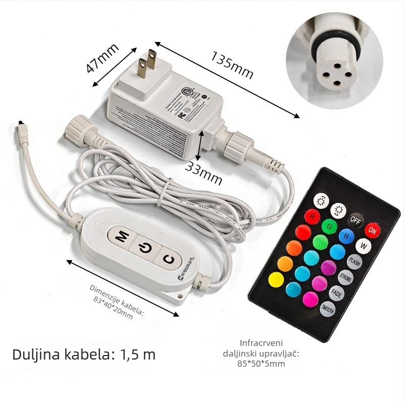RGB LED kružna traka za cijev za vodovod s infracrvenim daljinskim upravljačem i dimmerom