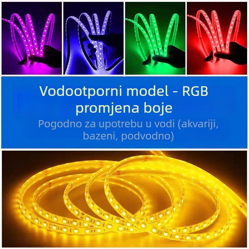 RGB LED traka za vanjsku uporabu s učinkom tekuće vode, 60–96 LED, 12/24V, daljinski i upravljanje putem aplikacije