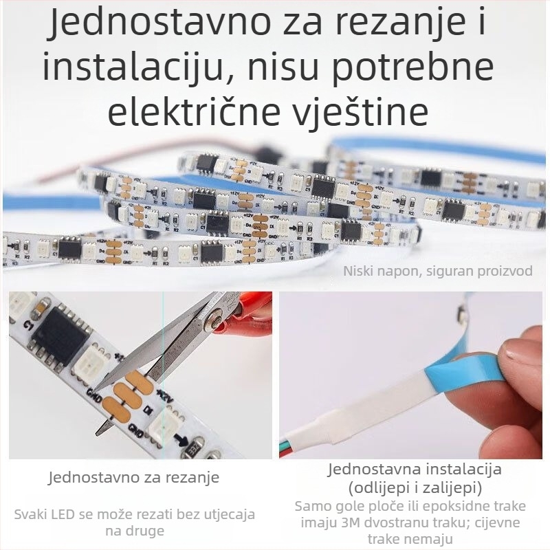 RGB LED traka za vanjsku uporabu s učinkom tekuće vode, 60–96 LED, 12/24V, daljinski i upravljanje putem aplikacije