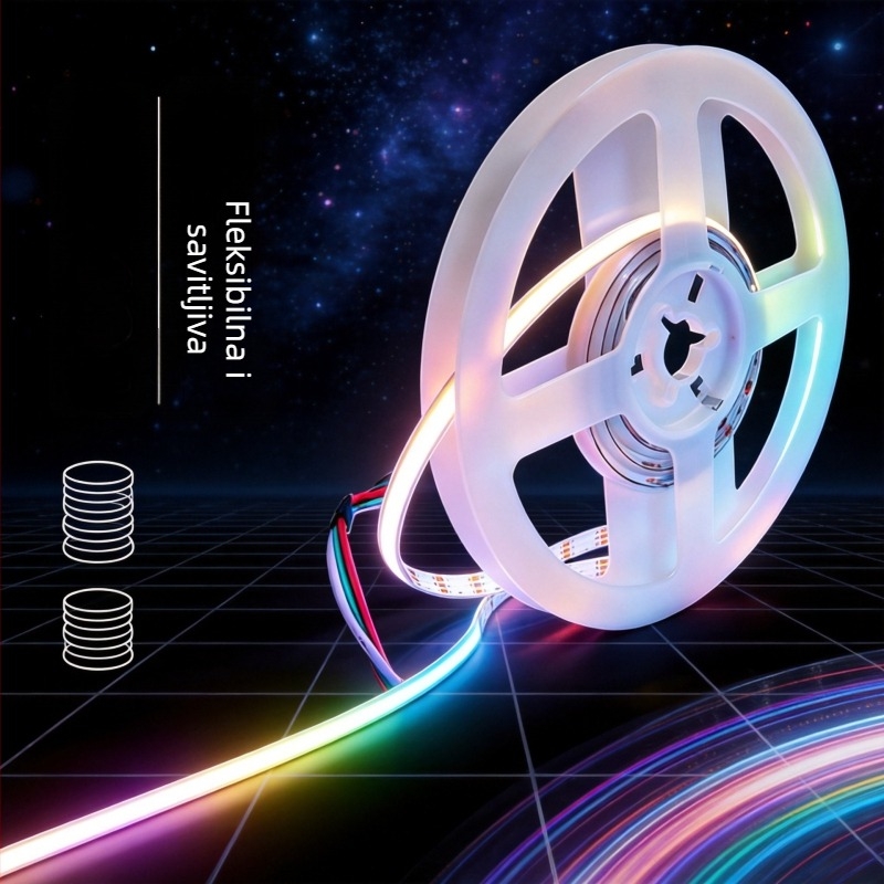 5 mm široka COB RGB LED traka, 576 LED/m, 12V, 14W/m, dimmabilna, daljinsko upravljanje, unutarnje osvjetljenje