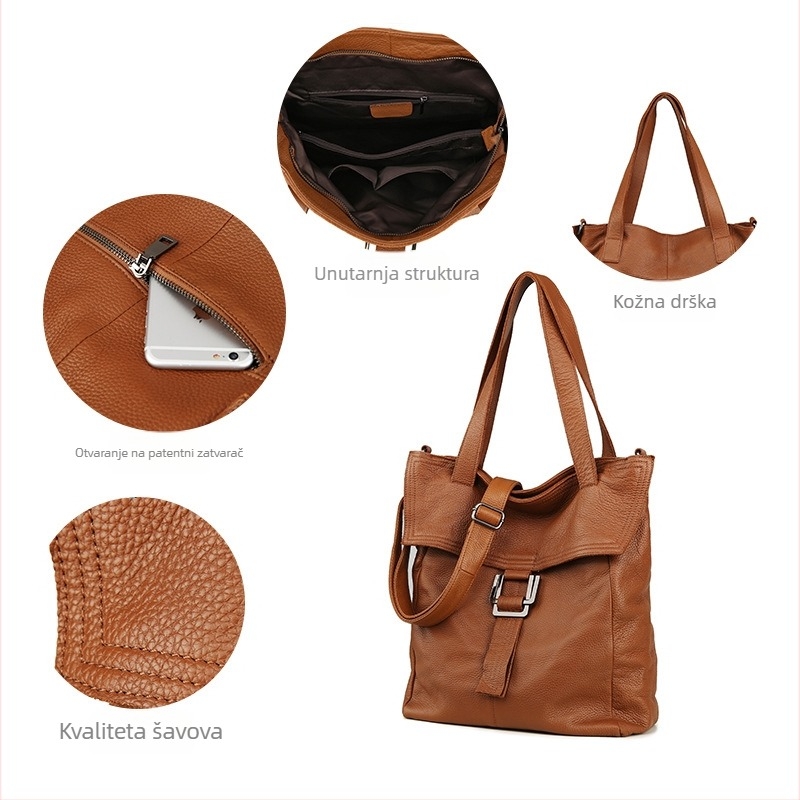 Ženska torba od punog kože, casual, extralarge kapacita, torba za ramena/crossbody, zaključavanje, za jesen i zimu