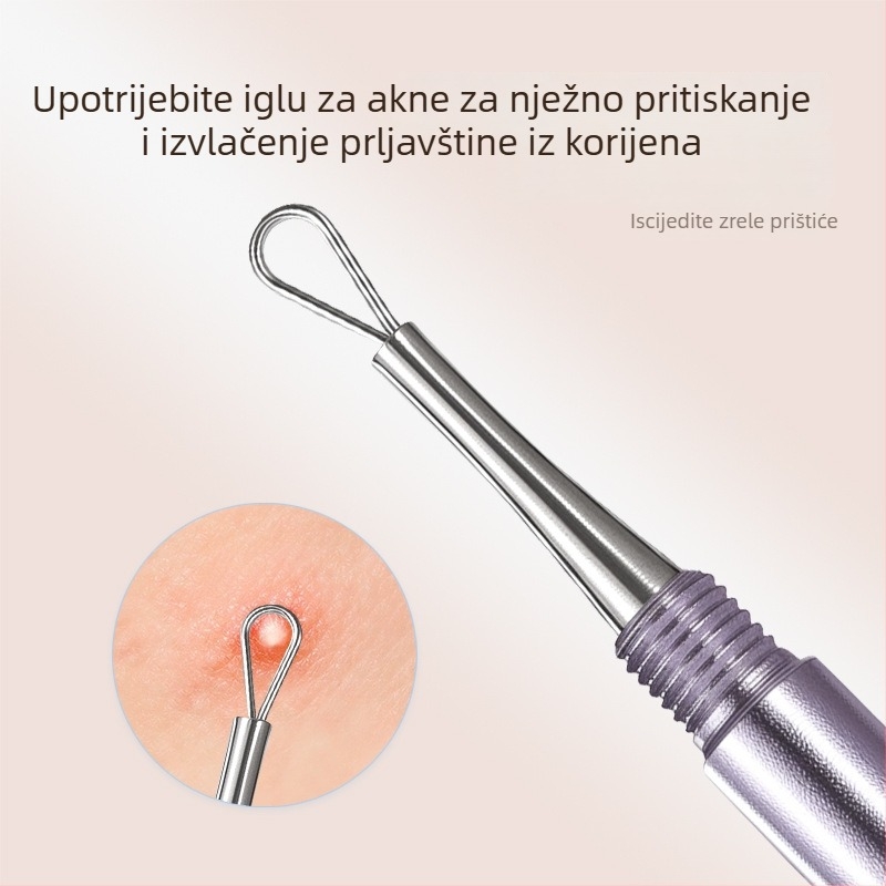 Dvostruka završna igla od nehrđajućeg čelika s vijčanim kapkom, tanka za uklanjanje crnih točkica i akni