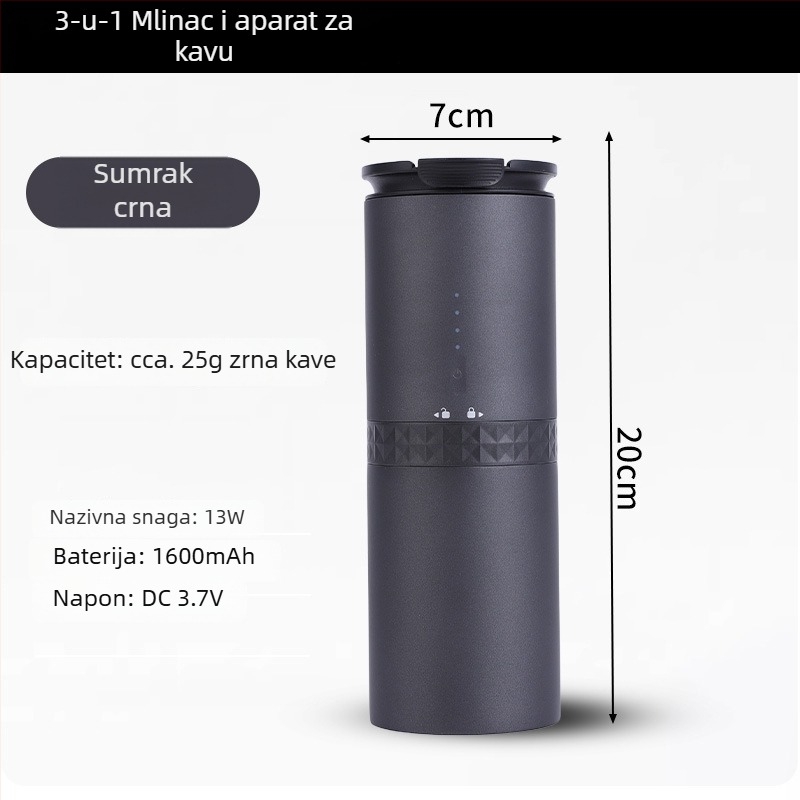Kompaktni 3-u-1 električni aparat za kavu s automatskim mlinom za zrna – prenosiv za kućnu upotrebu